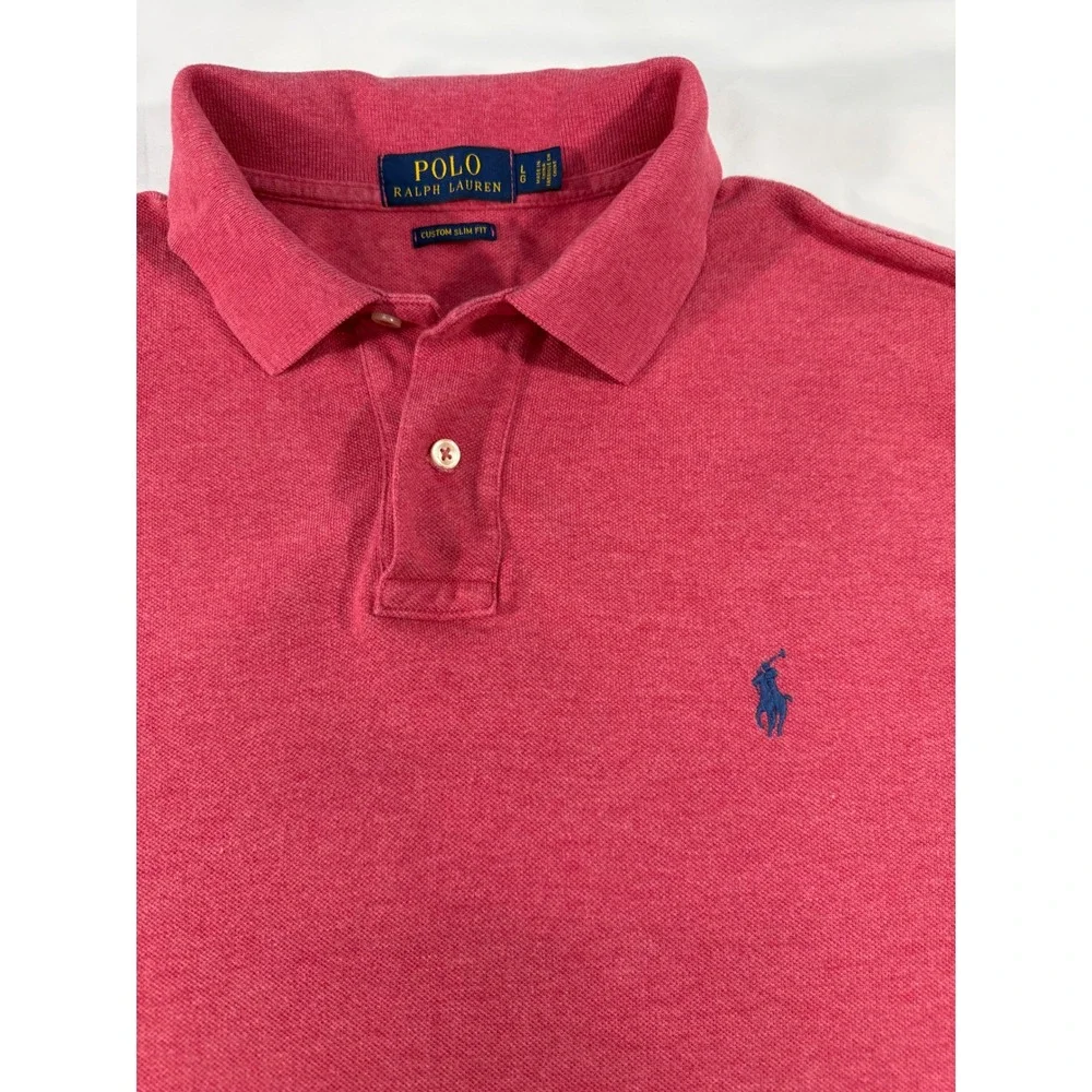 Polo Ralph Lauren Mens Custom Slim Fit Polo Shirt Pink Heather Large Pony Logo